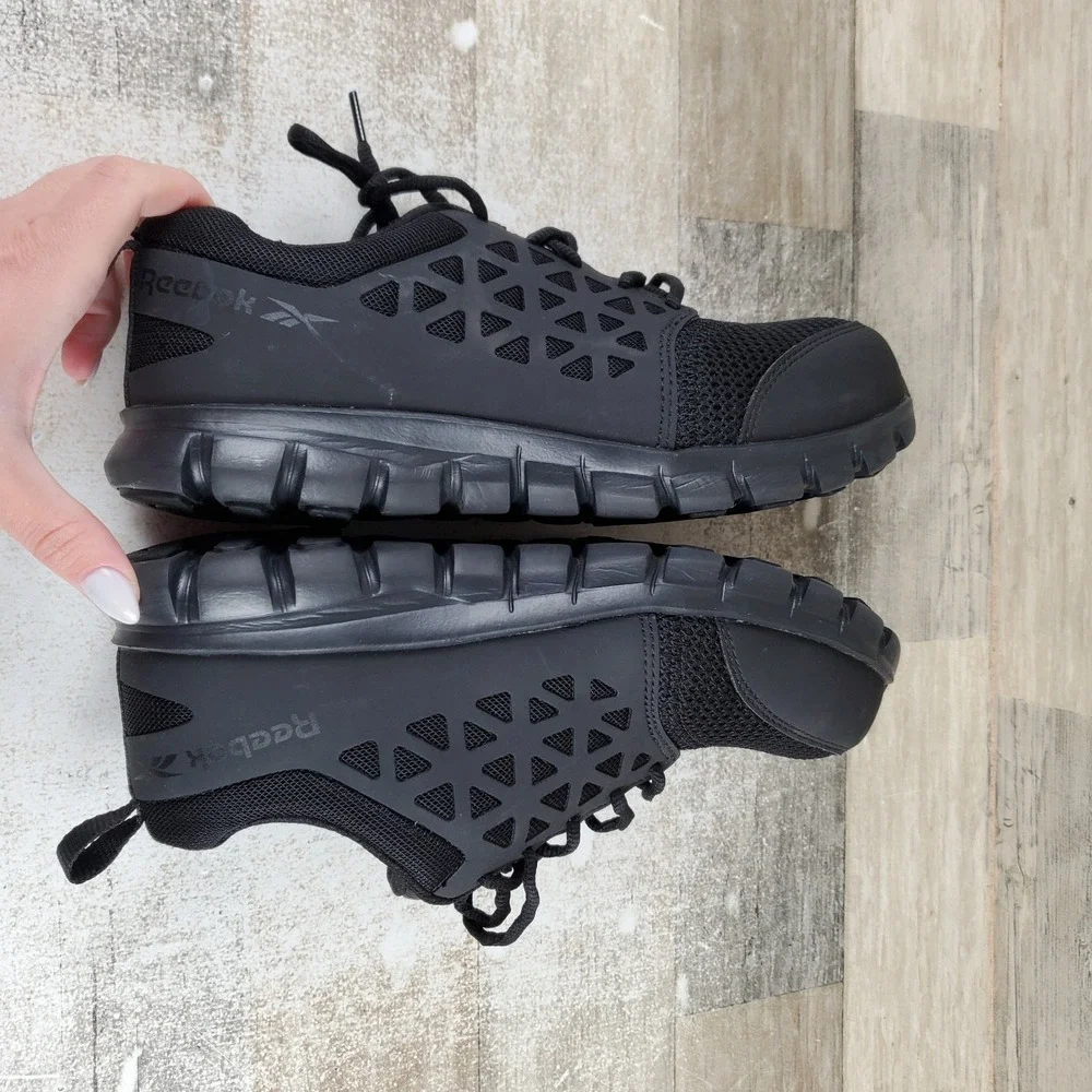 Reebok Sublite Cushion Work Shoes Mens 8 / Womens Sz 10 Black Alloy Toe Sneakers